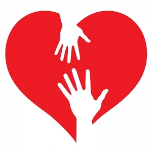 Helping hands on heart background