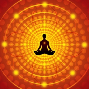 male meditator vector image showing rays of energy radiating out from centre.