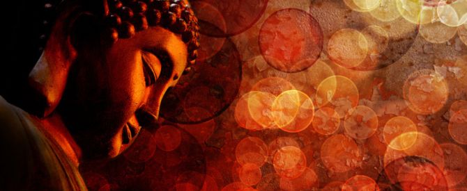 Bronze red meditating Buddha statue representing living in awareness of your true self.