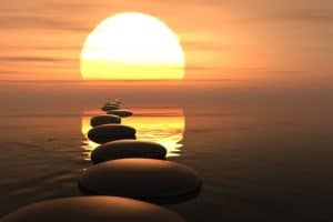 stepping stones leading to the sunset